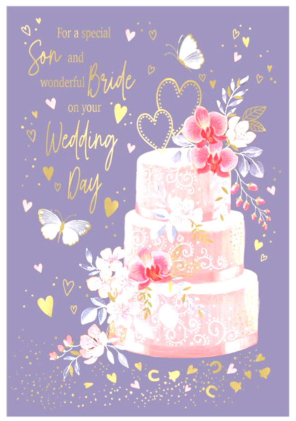 Wedding Day Card SON Congratulations. *9 Inch Card, gold foiling, pages inside*