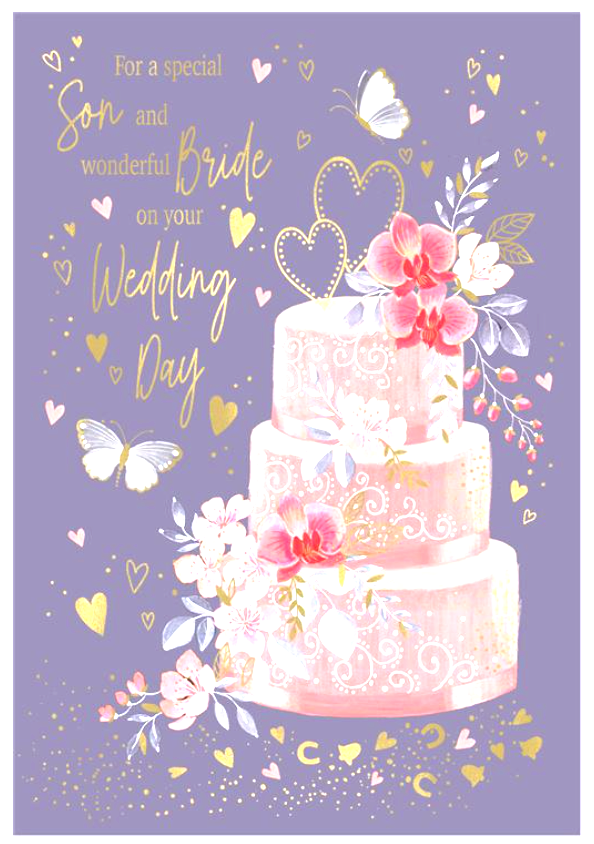 Wedding Day Card SON Congratulations. *9 Inch Card, gold foiling, pages inside*