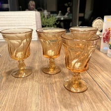 Set Of 4 Fostoria Jamestown Amber Iced Tea Glasses Goblet, 6 1/8”, MINT