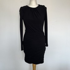 Zara Ruched Bodycon Mini Dress Black Long Sleeve Party Going Out UK S