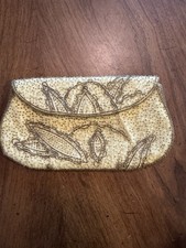 Vintage Gold/yellow Hand Beaded Ladies Clutch Purse Made In Japan