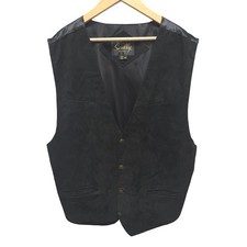 Scully Mens XL Black Suede Leather Western Vest Button Front Cinch Back Rodeo