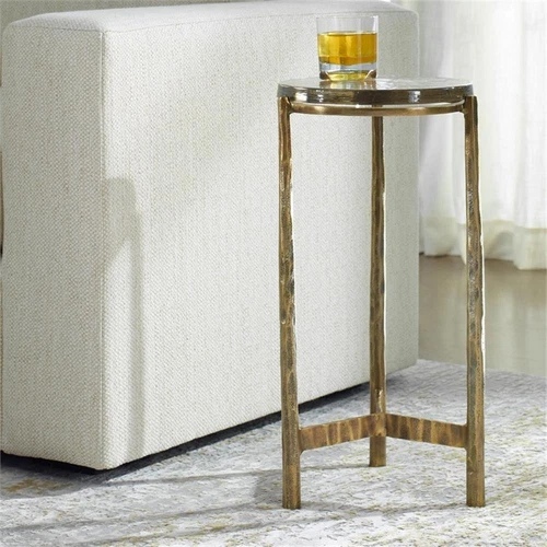Uttermost Eternity Contemporary Aluminum/Glass Accent Table in Brass/Black - Picture 2 of 4