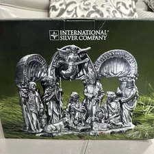 Vtg International Silver Co Holy Family Christmas 10 Pc.  Nativity Set *new*