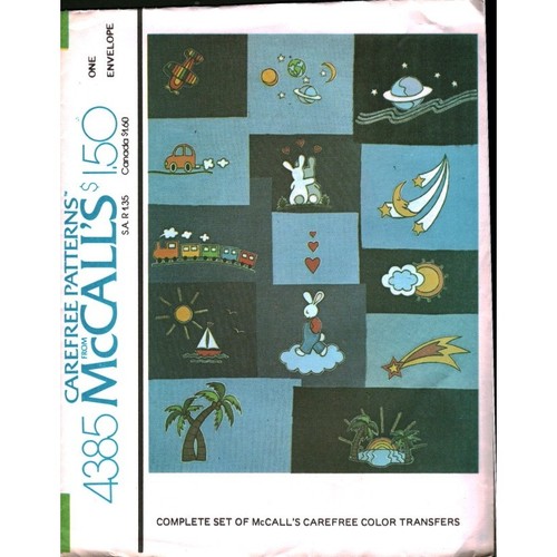 Vintage 1974 McCalls 4385 Carefree Color Transfers Iron On Bunnies Space Train