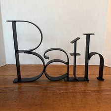 Metal Bath Sign, Farmhouse Wall Art Decor, Black Metal Bathroom Heavy 13x8.5x1