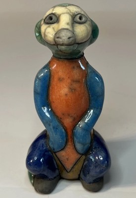 Raku Handmade Meerkat Figurine Multi Colored Beautiful Signed
