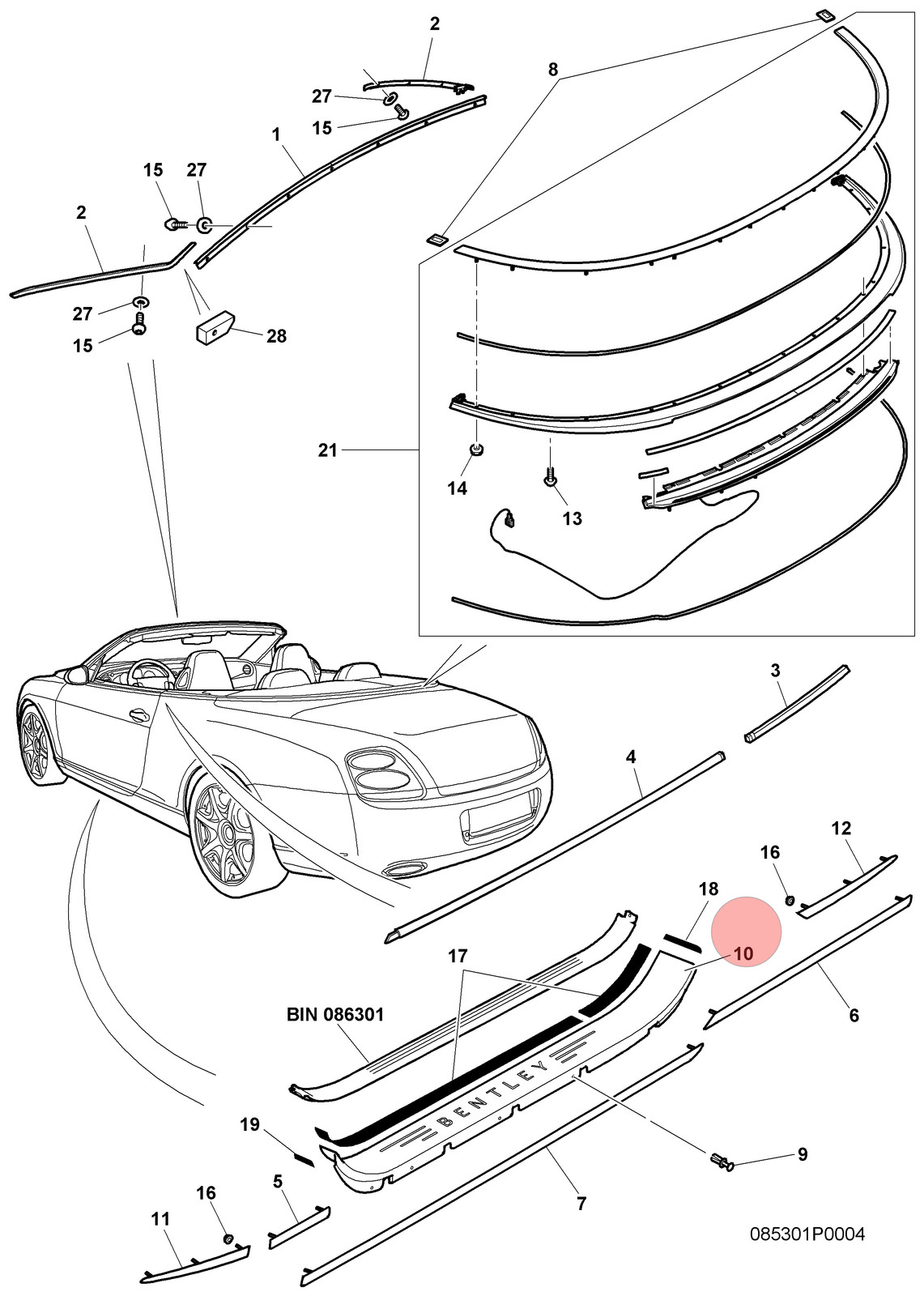 Bentley Continental GT 2007-2011 LEFT+LOWER+OUTER Scuff plate