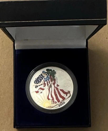 2000 American Eagle Silver Dollar in Full Color & Original Box w/ COA .999 Fine