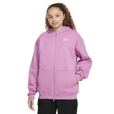 Nike Girl's Sportswear Club Fleece Oversized Full-Zip Hoodie Size XL Magic Pink