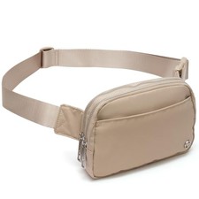Everywhere Belt Bag for Women, 5 Zipper Pockets Nylon Crossbody Raw Linen