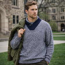 Slate  Stone Sweater Mens XL Blue Marled Wool Cashmere Shawl Collar Heritage