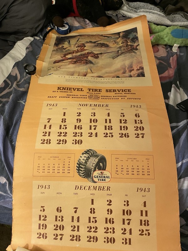 Vintage 1943  calendar for Knievel wartime propaganda  "Our Fighters are Ready”