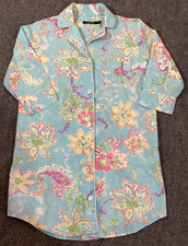 Lauren Ralph Lauren Nightgown Women Small Floral Blue Pocket Button Sleep Shirt