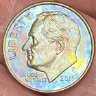 2015-P Roosevelt Dime Beautiful Lustrous Gold/Rainbow Toned Coin   #9