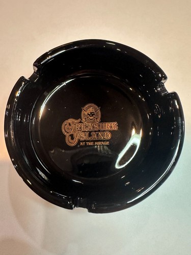 Very Rare Treasure Island at the Mirage Black Glass Ashtray 3" Pirate & Sword
