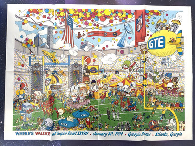 Where's Waldo At the Super Bowl XXVII Poster 1994 21x29 NFL Football foldable
