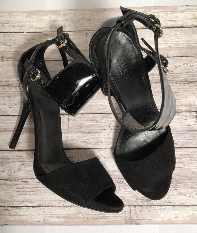 Gucci Black Suede And Patent Leather Sandals Size 6.5B
