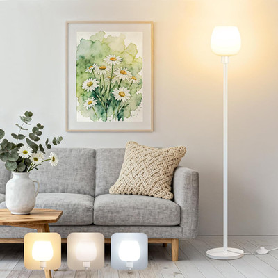 Modern 64.2'' White Floor Lamp with Opal Shade & 3 Color Temperatures LED Bulb