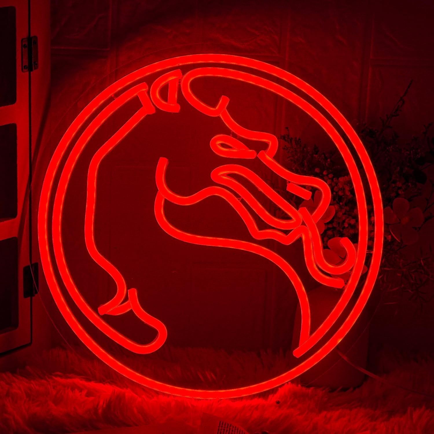 Red Dragon Neon Sign LED Wall Light Dimmable Gamer Decor for Man Cave Game Room