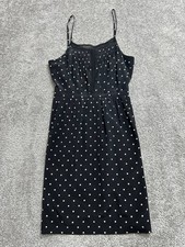 Madewell A Line Dress Women 0 Black Polka Dot Silk Smocked Pleating Detail Party