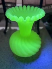 Vintage Fenton Custard Glass Swirl Optic Vase - 6" Ruffled Rim - Mid Century