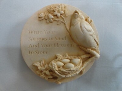 Janus 4.25'' Carved Clay Bird Nest Wall Plaque ''Write Your Sorrows in Sand...''