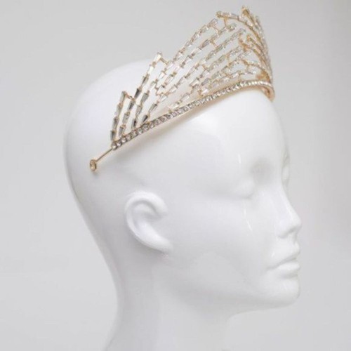 Modern Gold Rhinestone Bridal Crown. - Picture 5 of 7