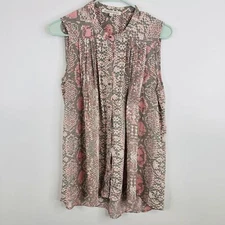 Daniel Rainn Womens Blouse Size S Sleeveless Snake Print Pink Round Neck Button