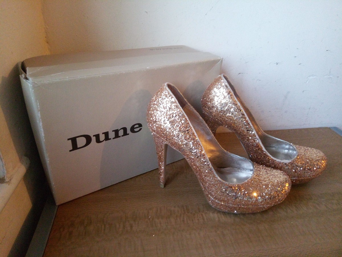 Dune gold stilleto shoes glitter 39 very high heels love island