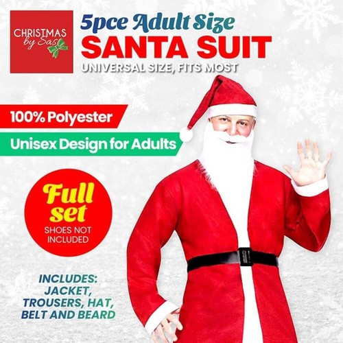 Christmas Santa Claus Costume Suit 5pcs Adult Size Xmas Party Dress Outfit - Picture 3 of 5