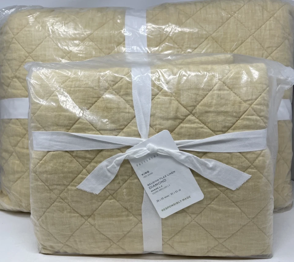 Nuevo edredón Pottery Barn lino belga diamante king y 2 fundas king ~ narciso~ Foto 2 de 3