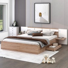 Queen Size Platform Bed Frames with Headboard Drawers Shelves USB Ports Sockets 