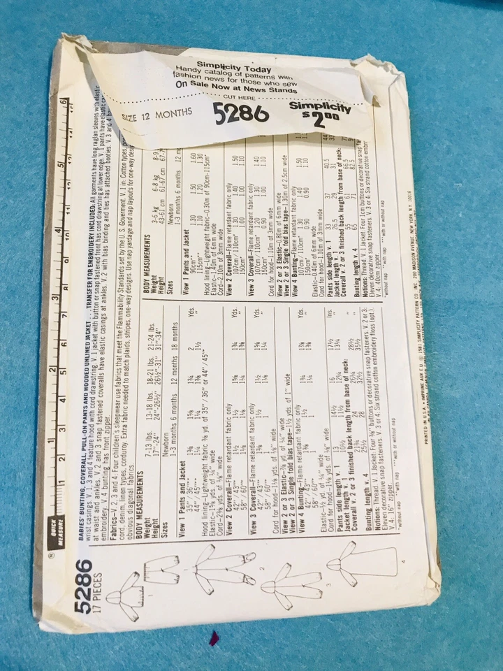 VTG Simplicity Babies' Bunting,Coverall,Pants,Jacket Pattern 5286 6 mo. UNCUT - Image 3 of 3