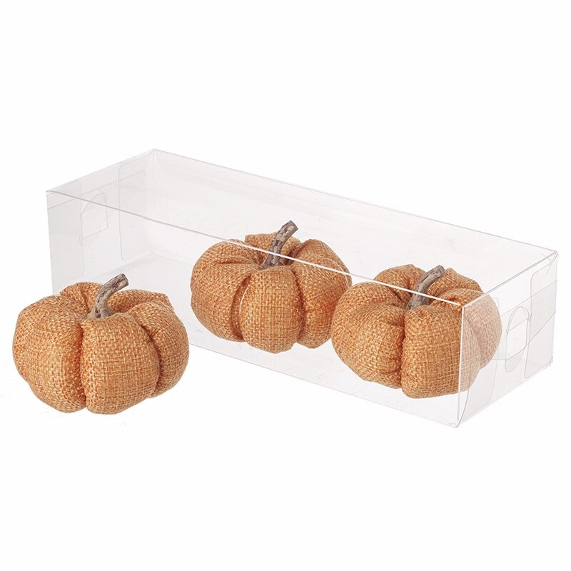 Set of Three Linen Orange Pumpkin Halloween Decorations in Presentation Pack