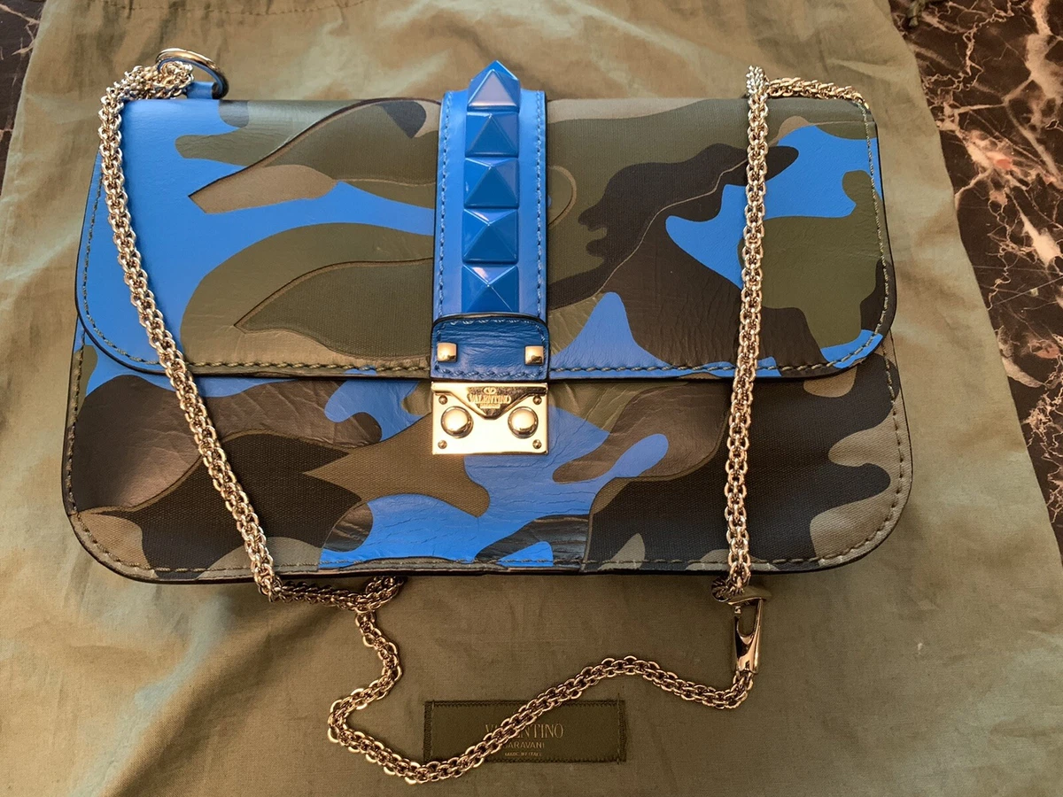 Valentino Glam Lock Medium Crossbody Bag Camo Rockstud Blue Green Army | eBay