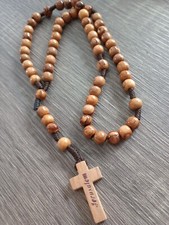 Holy Land Handmade Olivewood 20" Rosary Bead Necklace Cross Free Ship