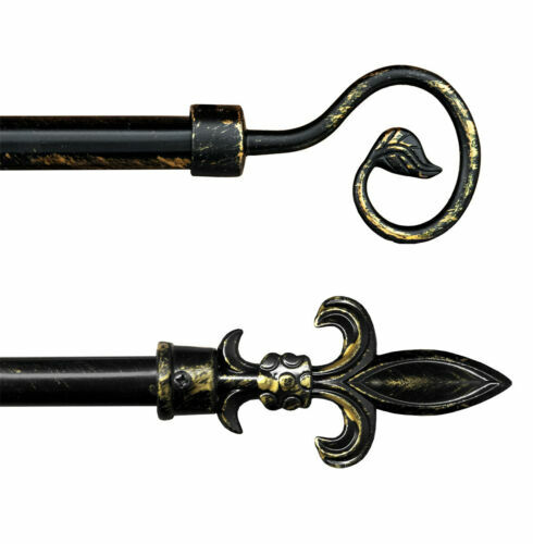 Lot Vintage Support Tringle à Rideaux En Bois, Anneaux Marron Et Doré