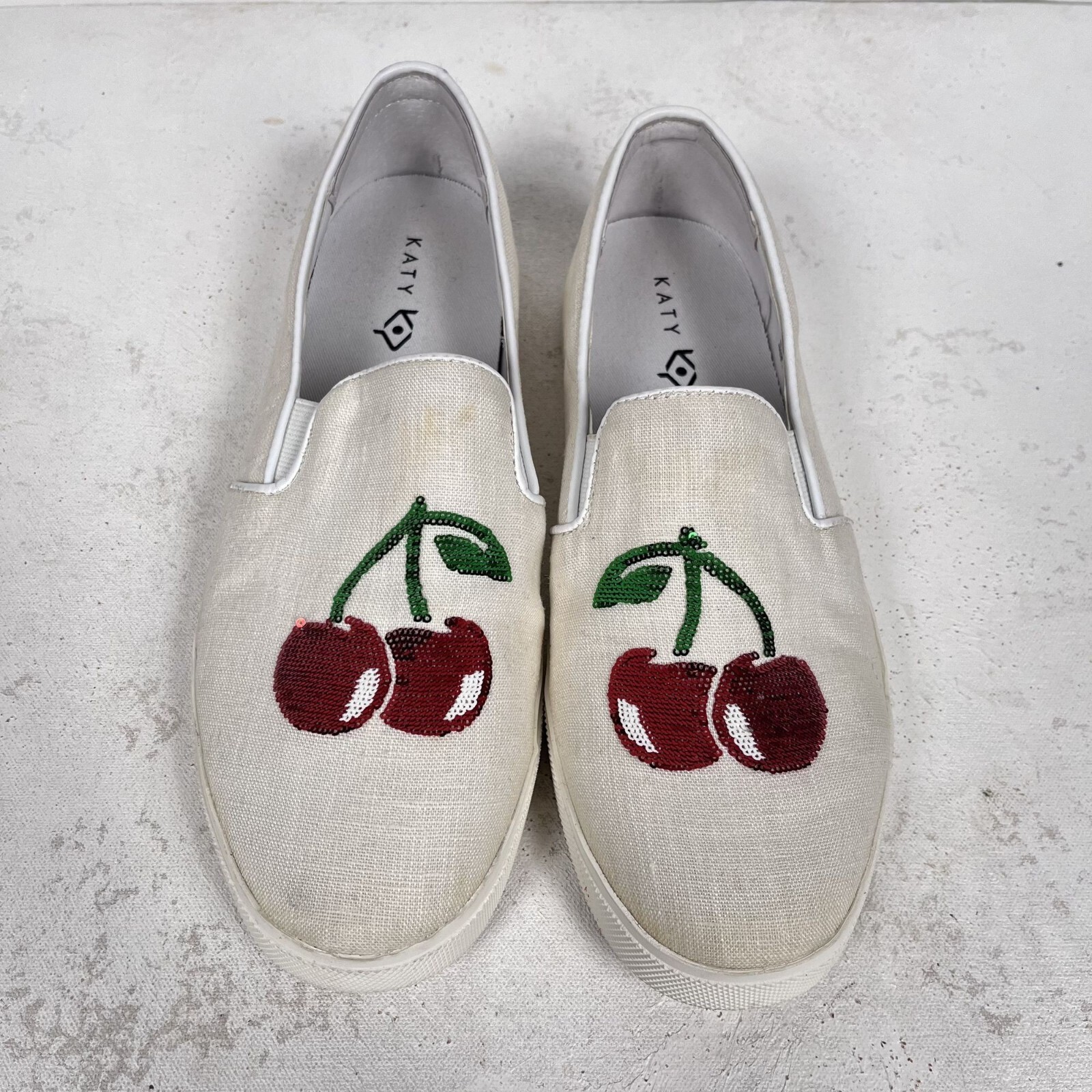 Katy Perry the Kerry Slip On White Cherry Sneakers Size 7M