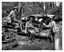 GIRLS FLYFISHING NEAR VINTAGE STUDEBAKER CAR 1919 8X10 PHOTO