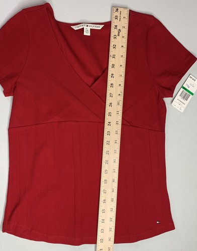 TOMMY HILFIGER Womens Top Red Short Sleeve V Neck Size M - Picture 7 of 9