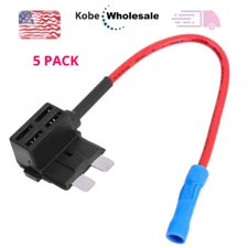 5 PACK - ATC/ATO Blade Fuse Tap Dual Circuit Adapter 16 AWG Wire 15A Fuse 12/24V