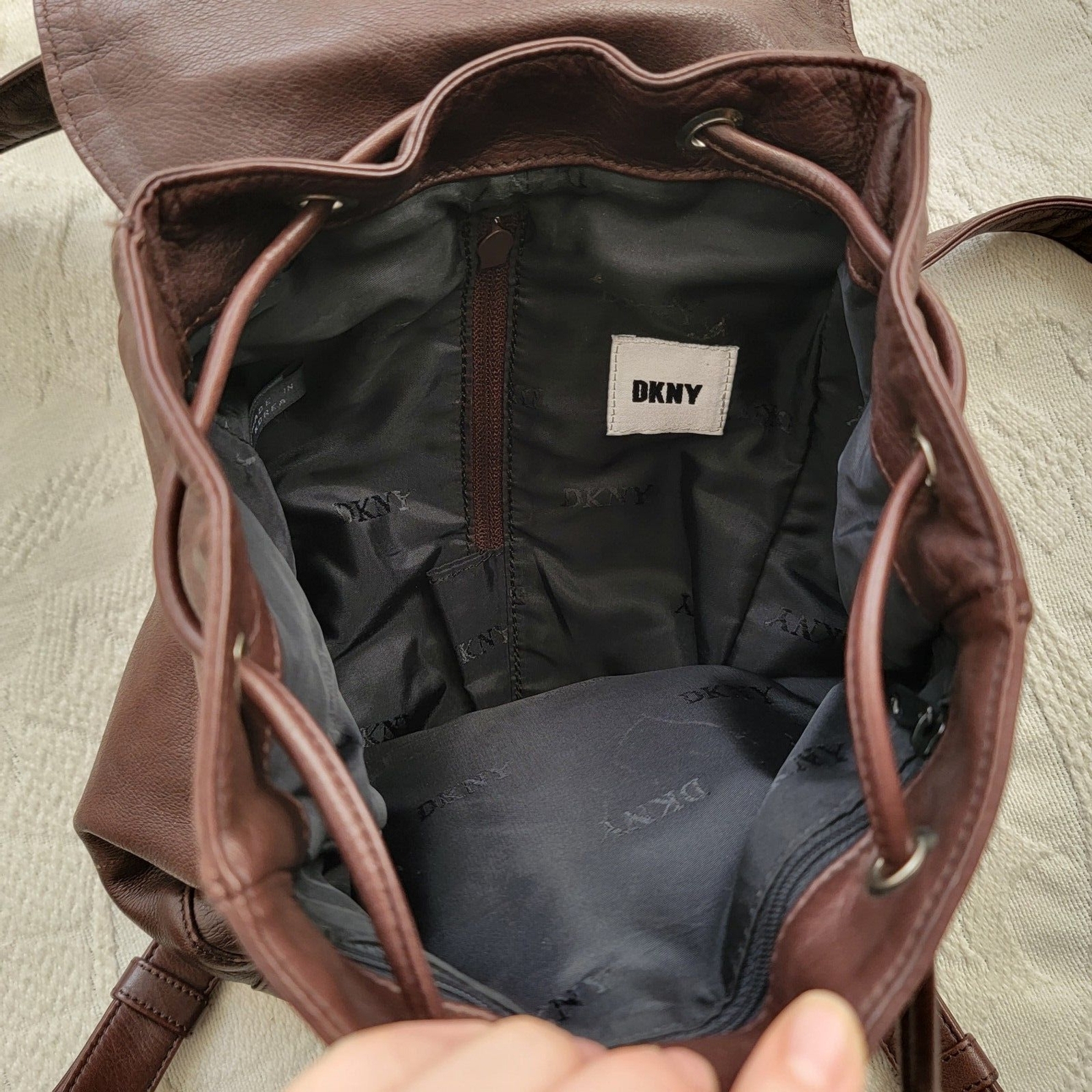 DKNY Leather Backpack Purse Adjustable Straps Cinchab… Gem