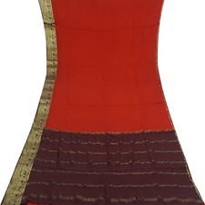 Vintage Red Sarees 100 Pure Mysore Crepe Silk Zari Woven Sari 5YD Craft Fabric