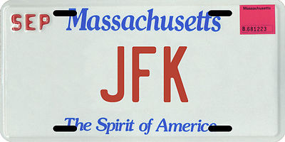 JFK John Kennedy Massachusetts Aluminum MA License Plate 
