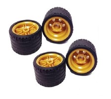 New Lego 4x Technic Wheels 37x22 Zr Tires Pearl Gold Wheels 56145 55978 Lot