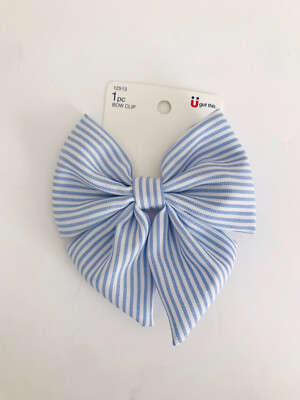 Scunci Hair Accessories 1 pc Bow Clip Blue Striped 12513
