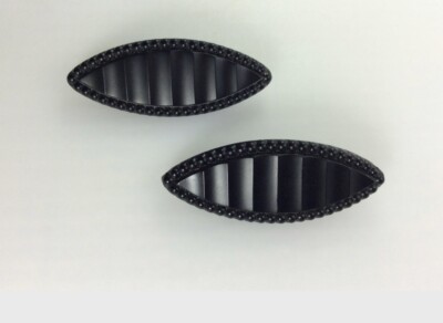 Art Deco Set of 2 Momento Mori Mourning Inset Ribbed Bakelite in Jet Brooches