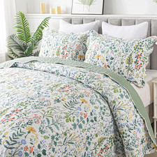 Floral Quilt King Size - 3 Pieces Microfiber Quilt Sets Lightweight Bedspreads W