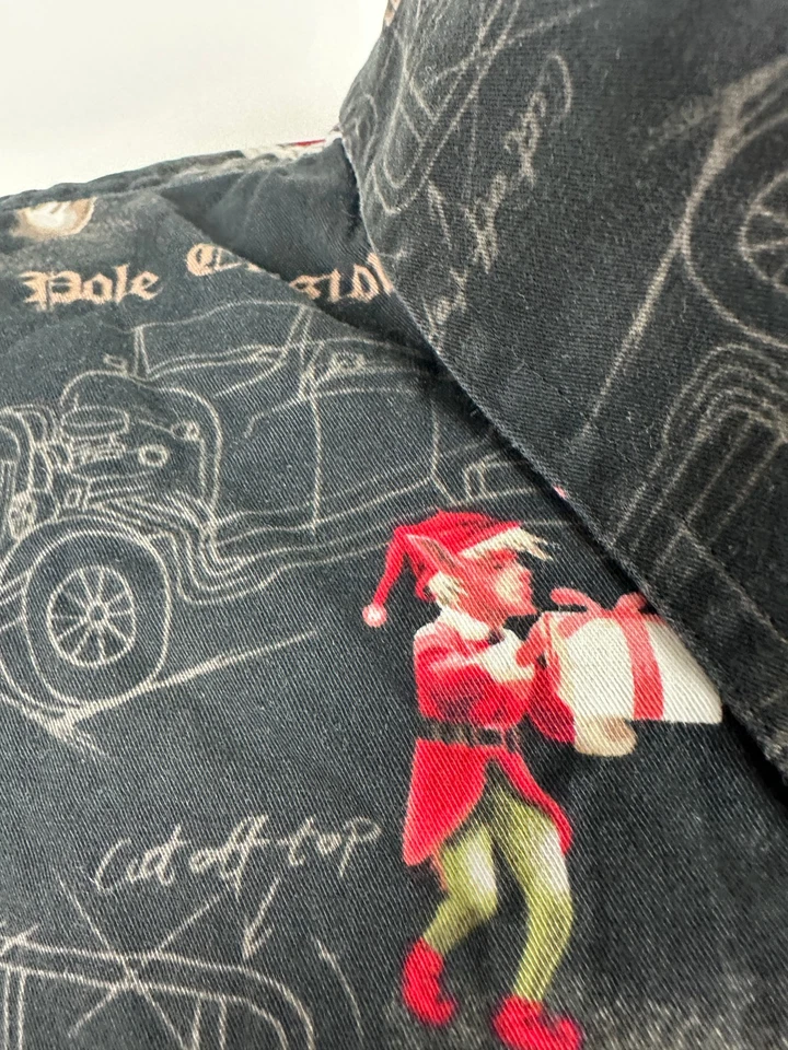 Рождественская гавайская рубашка мужская XXL Hot Rod автомобили Санта эльф праздник на пуговицах черная - Изображение 4 из 4